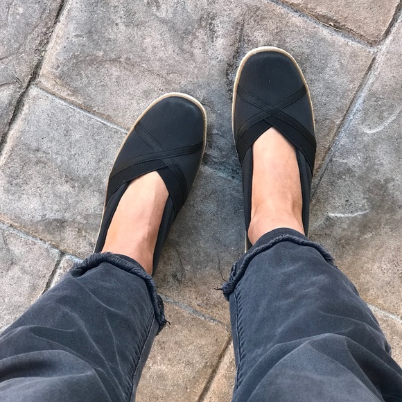 Black Textile Cotton Espadrille Wedge Flats - Picture 2 of 8